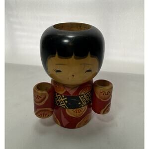 VTG Japanese Creative KOKESHI Doll 6” Signed Toothpick/ Chopstick Holder